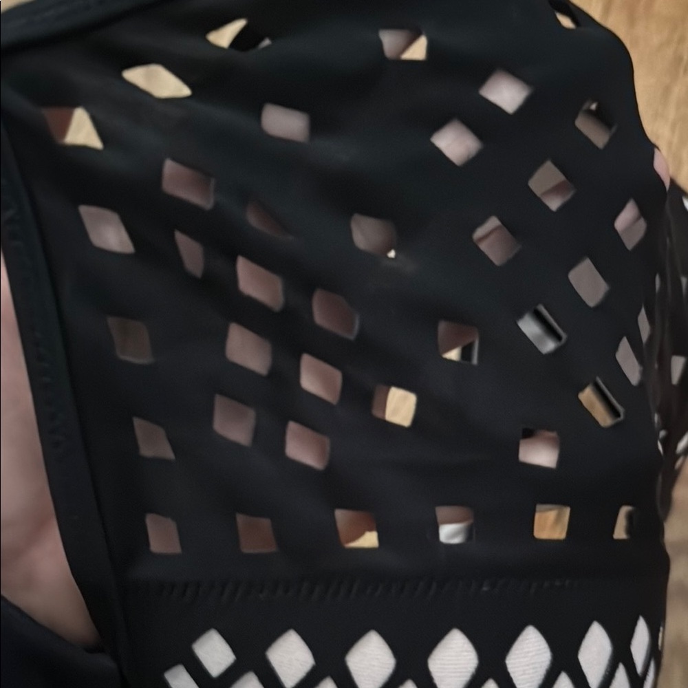 Black Halter Neck Lattice Bathing Suit Top - Picture 3 of 3